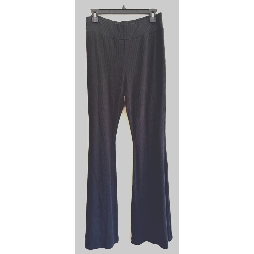 Shein Sxy High Waisted Rib-Knit Trouser Pants‎ Women's Size L Black Flare Leg